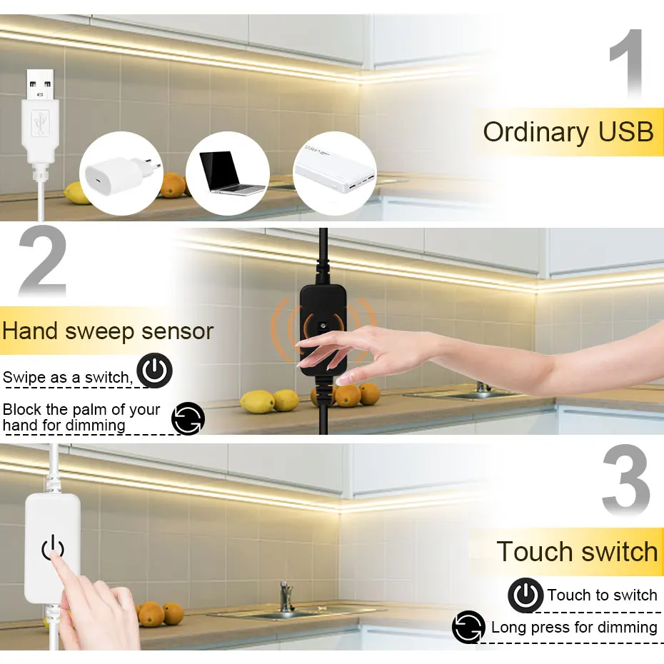 USB СВЕТОДИОДНЫЙ светильник DC 5V ручная развертка движения Сенсор светодиодные