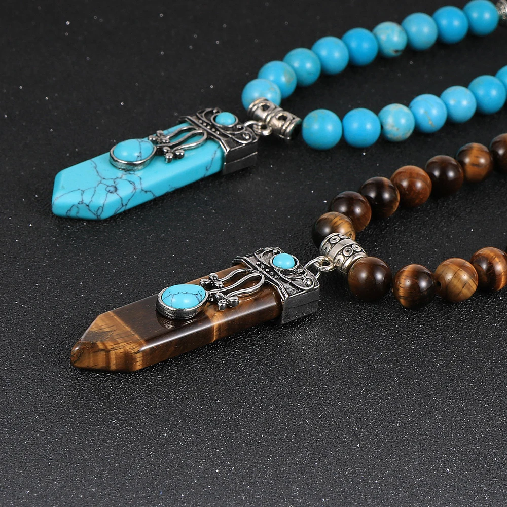 Женская и мужская бирюзовая подвеска из натурального камня с тигриным глазом