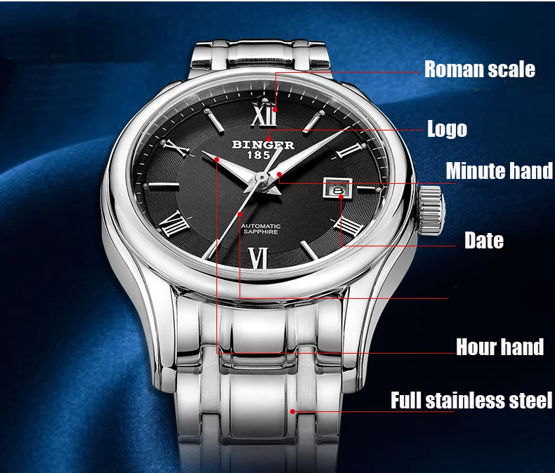 Швейцарские BINGER женские часы люксовый бренд часы для женщин механические наручные часы сапфир нержавеющая сталь montre femme B5002L