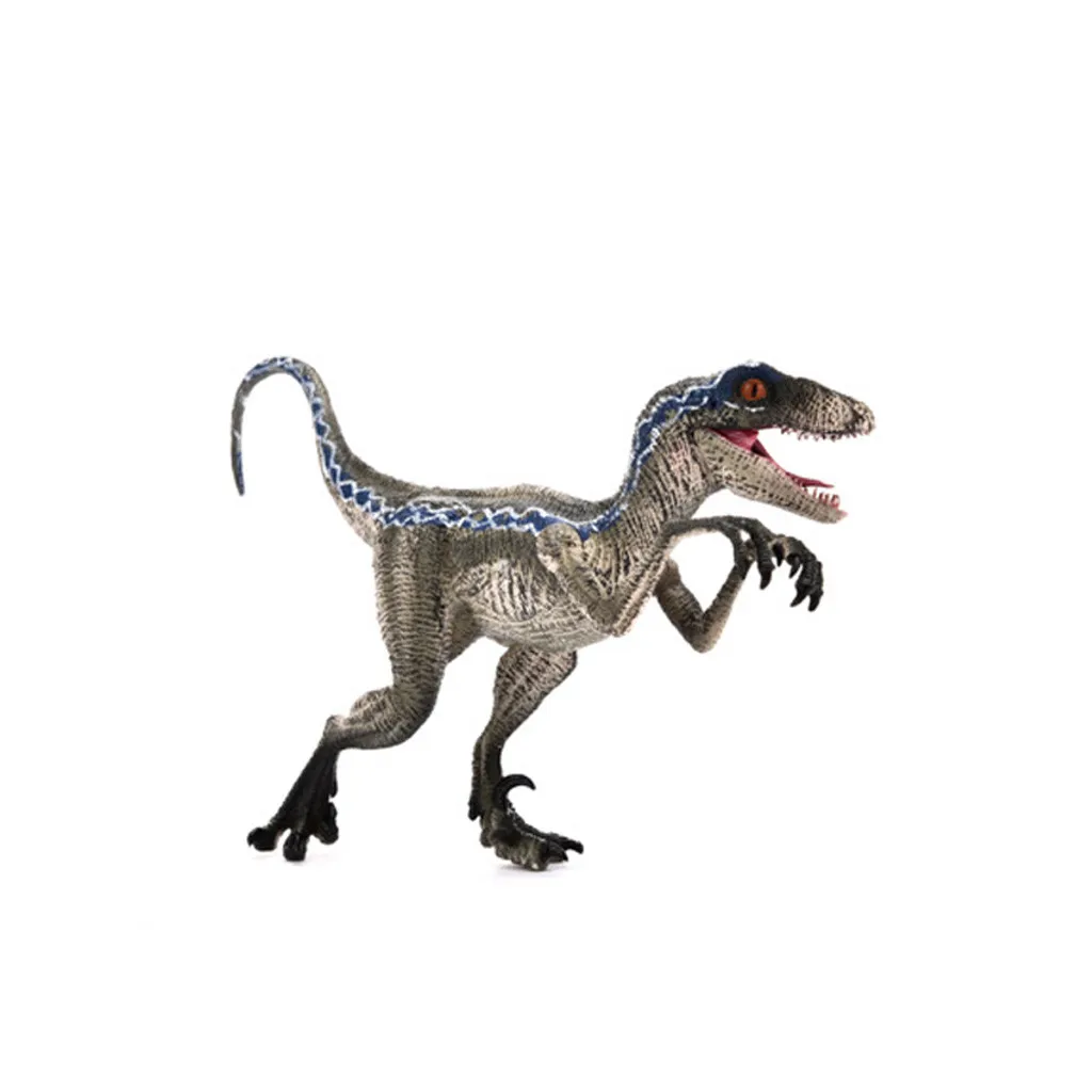 Синяя Фигурка динозавра Велоцираптора с основой модель животного коллектор