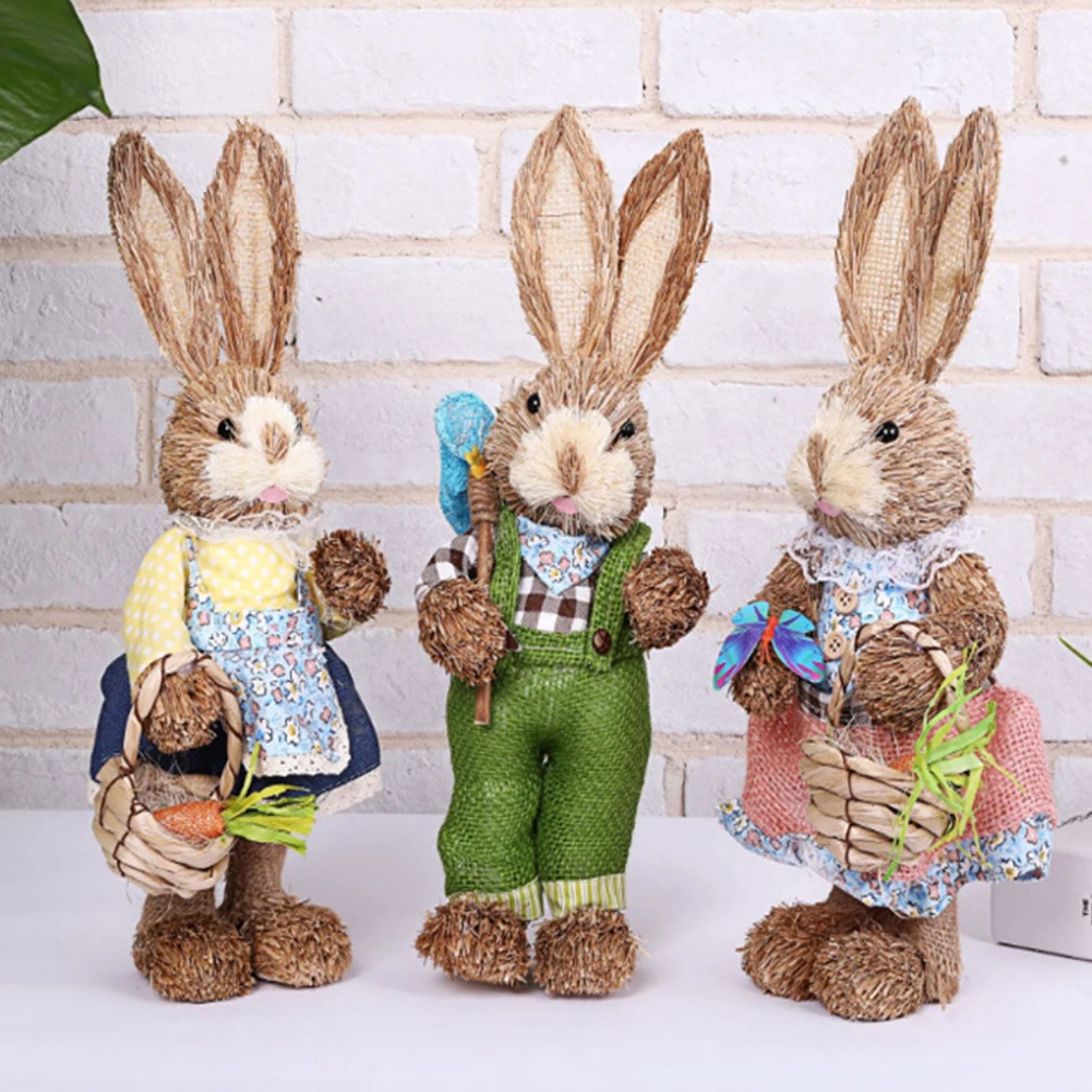 

1PC Simulation Straw Rabbit Easter Decorations Foam Bunny for Garden Party Home Decoration