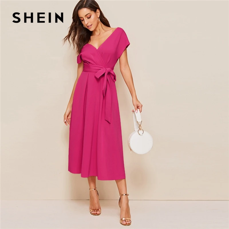 SHEIN застежкой-молнией на спине верхняя часть шеи с поясом, платье с пышной юбкой элегантная женская летняя обувь с цветочным рисунком топ с глубоким V-образным вырезом платье с высокой талией