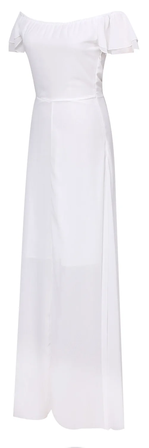 

Summer New Female Casual Dress Sexy Slash Neck Off Shoulder Ruffles White Long Maxi Dress Women Party Club Dresses
