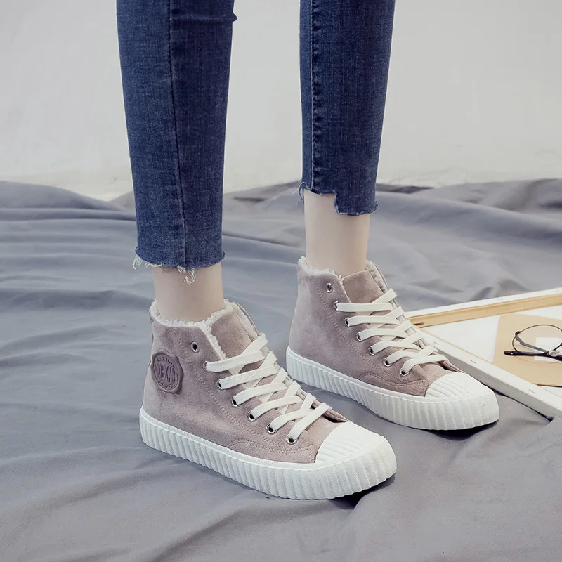 Женские зимние кроссовки теплая Вулканизированная подошва плюшевые