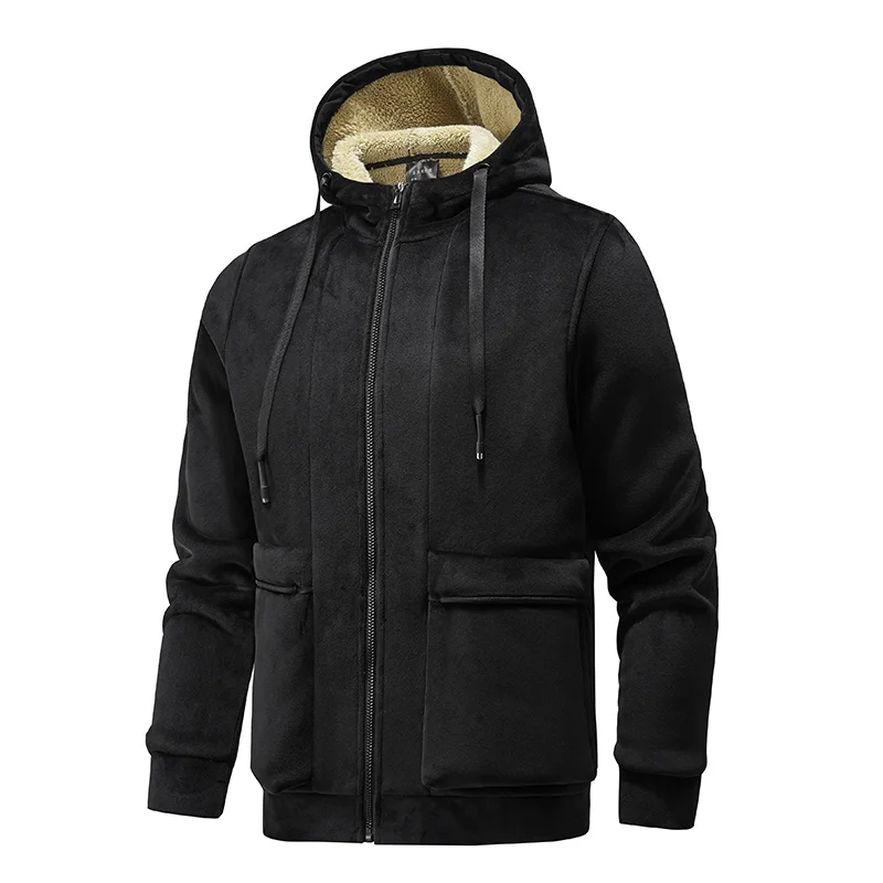

Winter Thick Fleece Hoodies Men Casual Jacket Fur Lining Solid Warm Cloth Zipper Coats Sweatshirts Cashmere Parkas 6XL 7XL 8XL