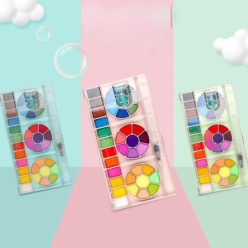 

Solid Watercolor Paint Set Powder Cake Children's Brush Portable 36 Color Pigment Macaron 2021 New Product Paints Art