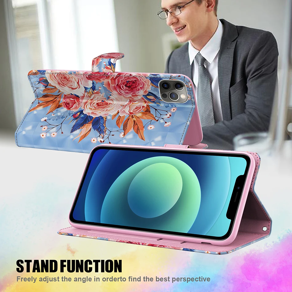 

Flip Leather Phone Case For iPhone SE 2020 6 6s 7 8 Plus XR Fundas Wallet Card Holder Stand Book Cover Flower Painted Coque Capa