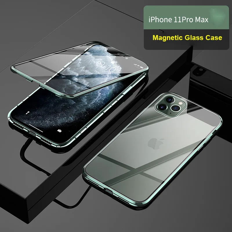 Магнитный металлический стеклянный чехол Xs Max для iPhone 11 Pro прозрачный Xr