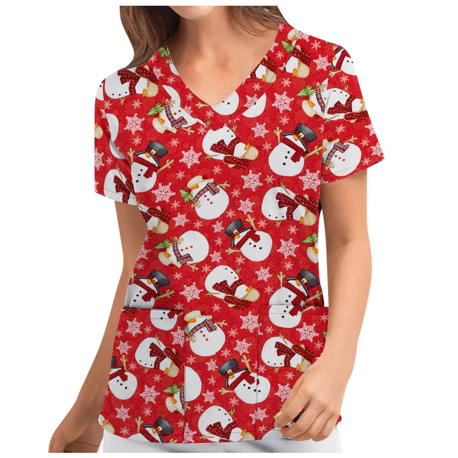 Рождественская униформа медсестры женские топы с коротким рукавом и карманом в