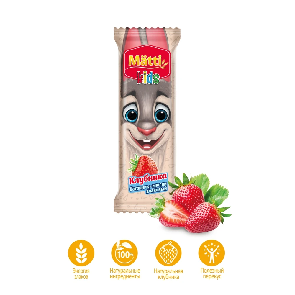 Батончик-мюсли злаковый Matti Kids Клубника 24г шоу-бокс 6шт | Продукты