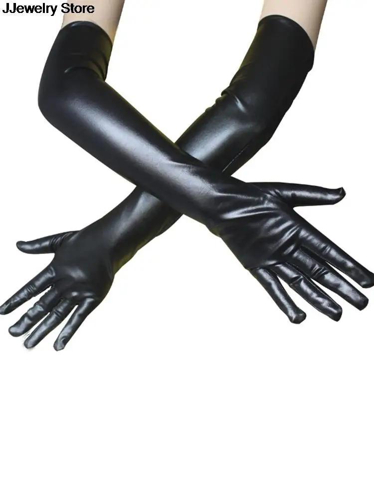 1Pair Sexy Faux Leather Shiny Long Latex Glove Punk Gloves Hip-pop Jazz Outfit Mittens Culb Wear Cosplay Costumes Accessory - купить по