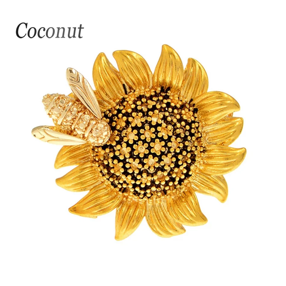 

New Vintage Gold Color Bee with Daisy Brooches For Women Men Cute Sunflower Insect Flower Brooch Collar Clothes Hat Pins Jewelry