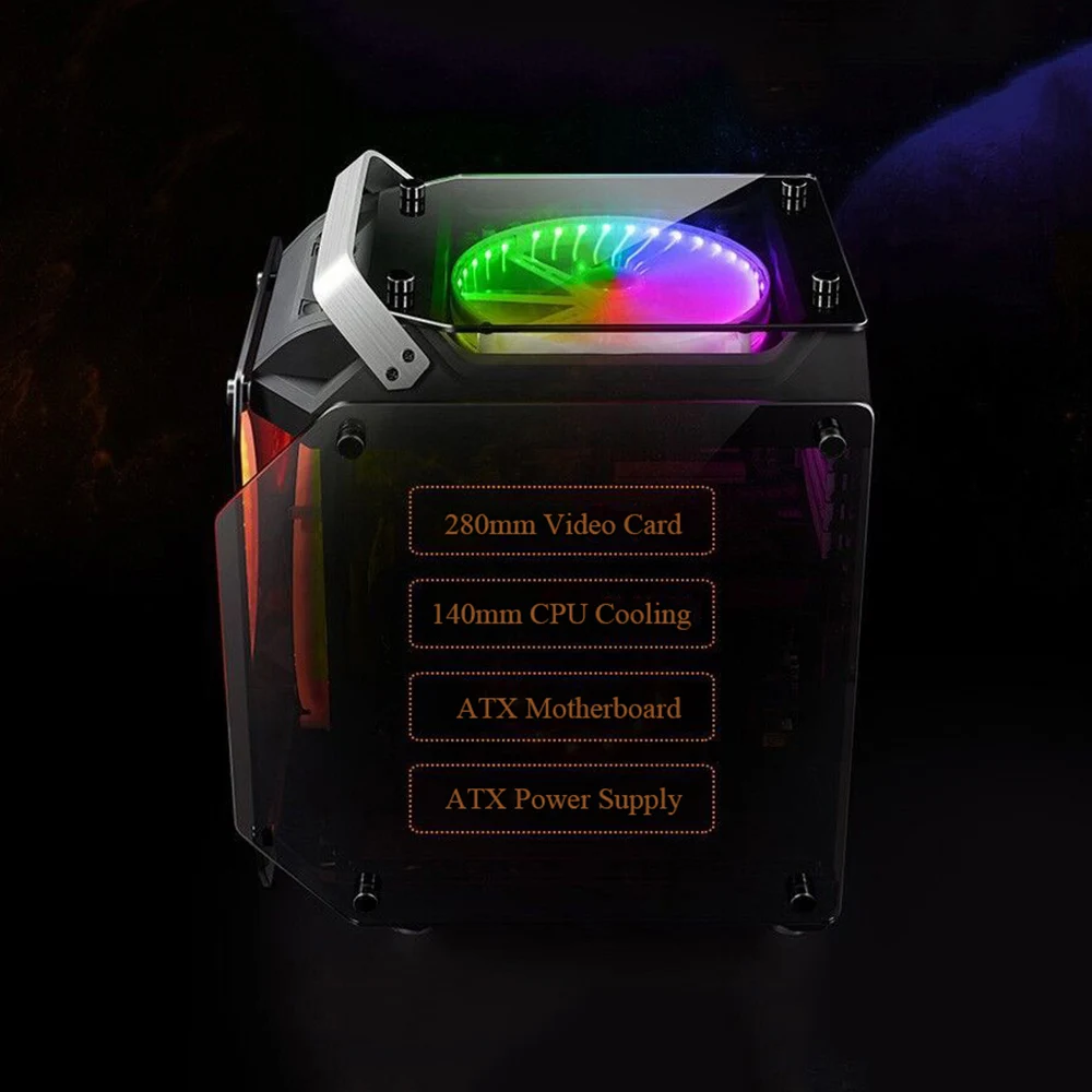 Чехол для компьютера ATX Gamer из закаленного стекла полностью прозрачное зеркало