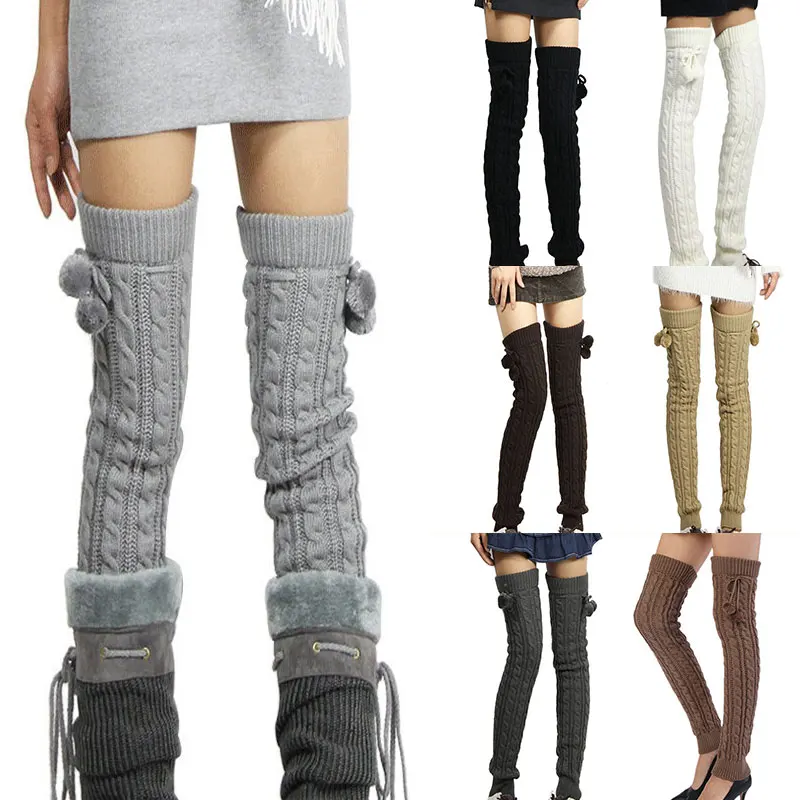 

2PCS Autumn Winter Leg Warmer Heap Socks Over Knee Women Knit Boot Cuffs Leg Warmers Girl Leg Warmers Knitted Foot Cover
