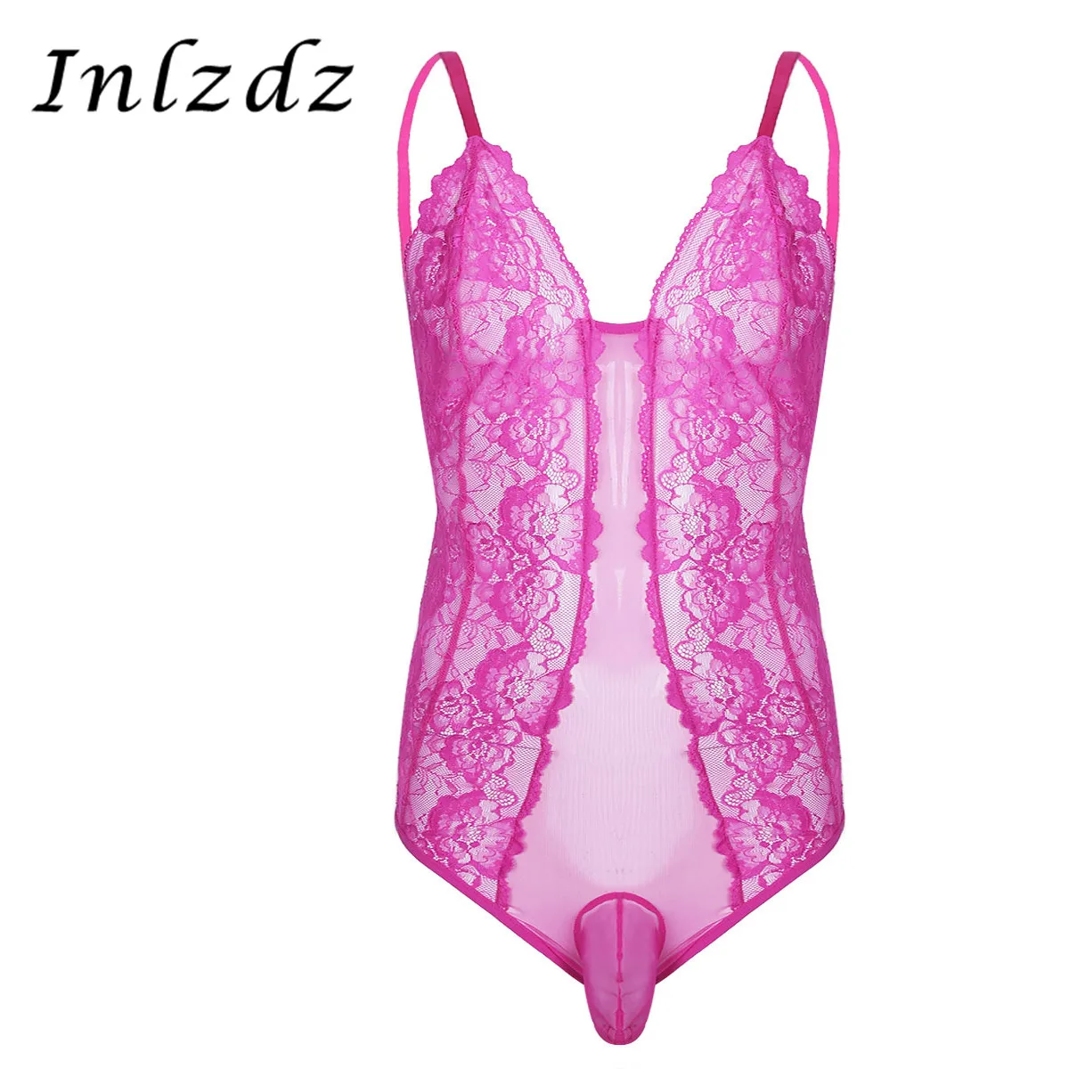 Комплект нижнего белья мужской из прозрачного кружевного боди на тонких