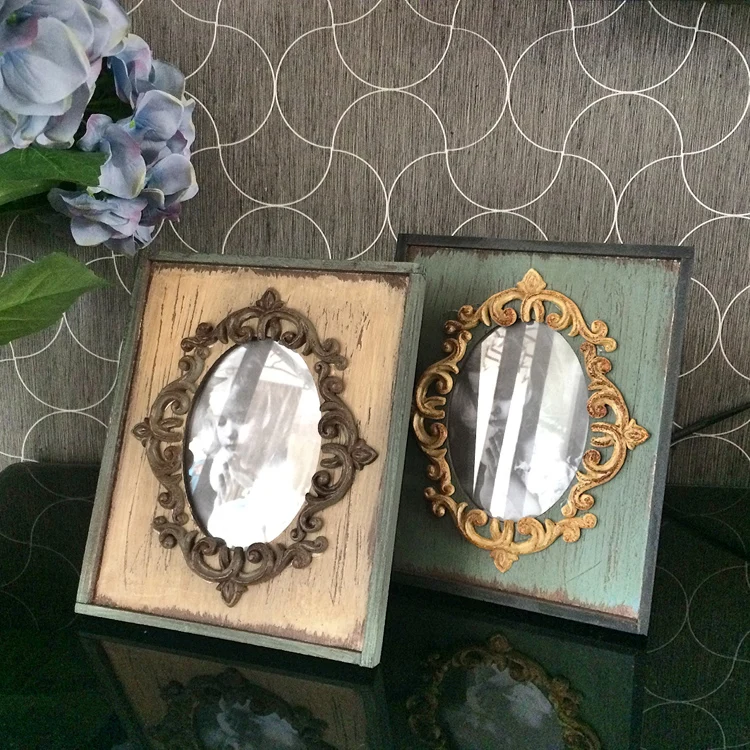 

Rectangle Wooden Photo Frame Resin Retro Desktop Ornaments Office Wedding Old Picture Frame Fotolijst Creative Decoration ED50XK