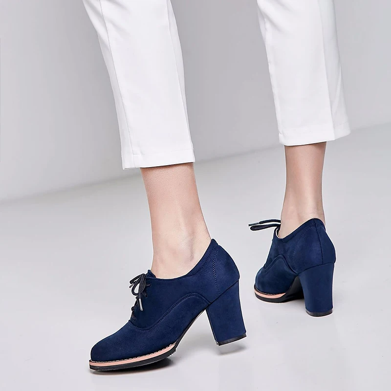 MCCKLE Autumn Shoes Women Pumps Suede Nubuck Lace Up Chunky Heels Ladies Fashion Platform Female Shoes Casual New Footwear