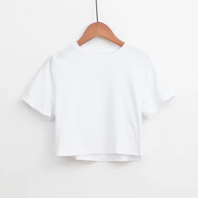 

Pony women's stretch, comfortable, simple, short, high-waist, umbilical slit, round neck, short-sleeved T-shirt