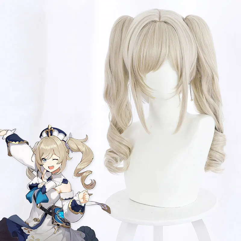 

Cosplay Wig Light Yellowish Brown Double Ponytail Wig Game Genshin Impact Cosplay Heat Resistant Synthetic Hair