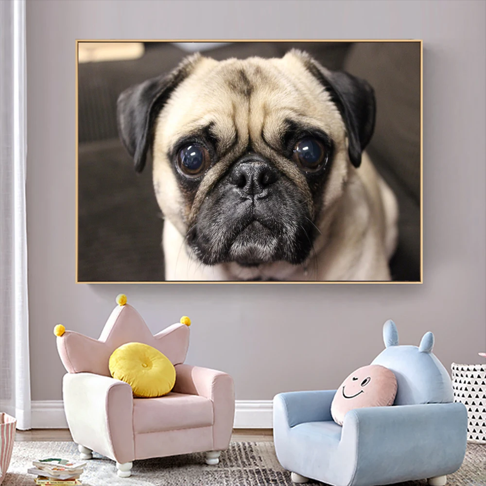 Изготовленный На Заказ милых Мопсов плакат Wall Art Home Decor холст печати из шелковой