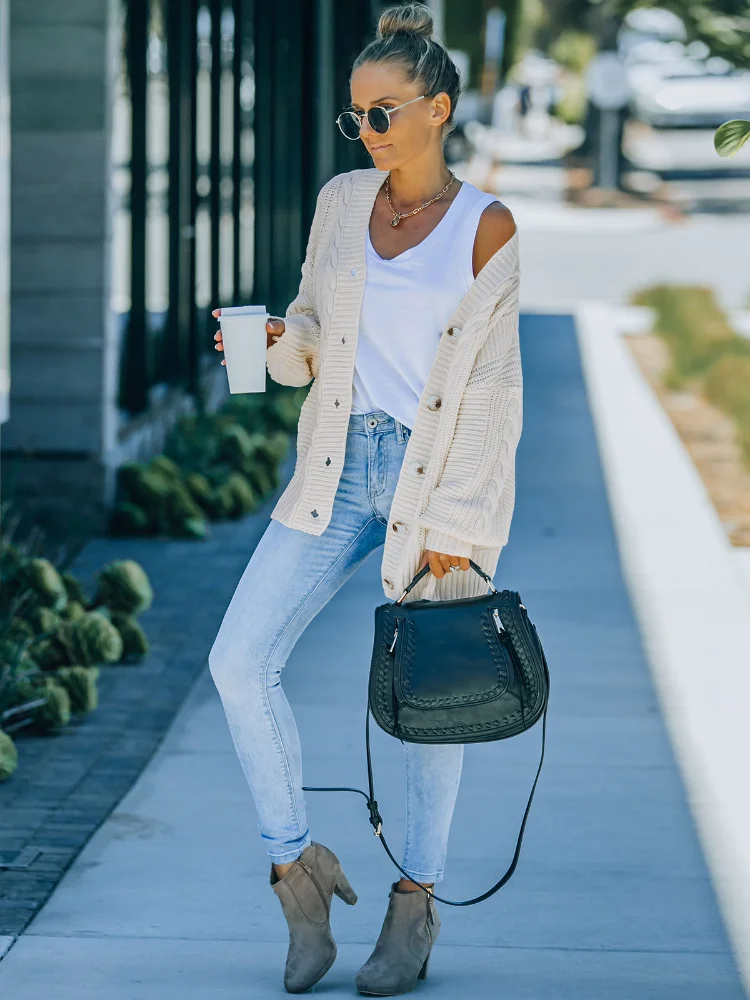 

New Women's Single-breasted Cardigan Autumn/winter 2021 Loose Burst Sexy Lantern Sleeve Sweater Cardigan Sweater Women