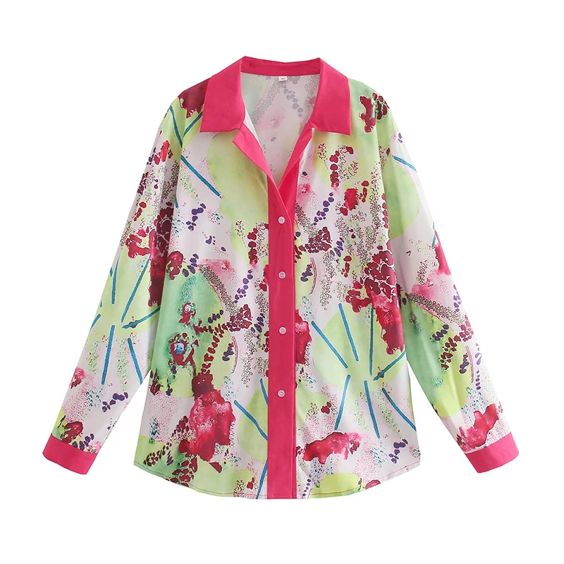 

YENKYE Vintage Women Hit Color Multicolor Print Blouse Long Sleeve Casual Loose Ladies Shirts Spring Autumn Blusas