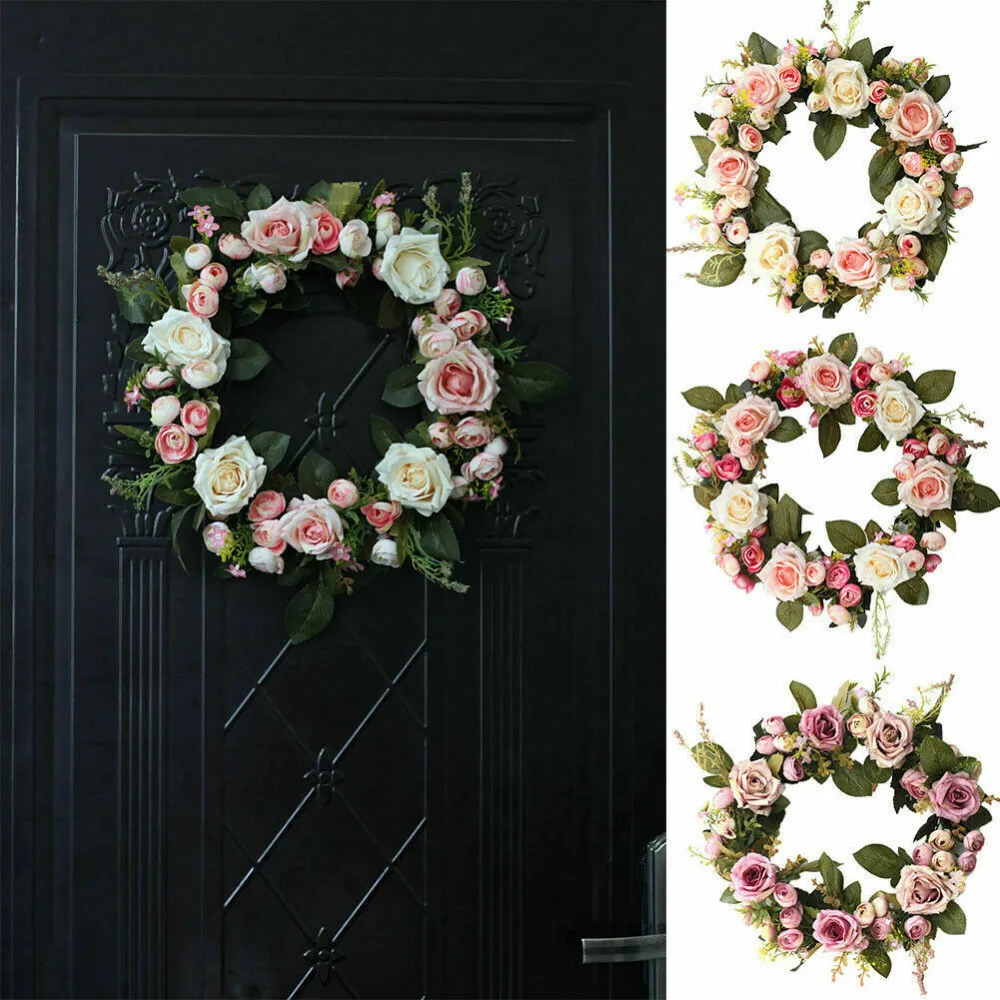 

Artificial Mini Rose Floral Wreath Silk Simulation Peony Flower Garland For Home Front Door Wedding Wall Hanging Decoration