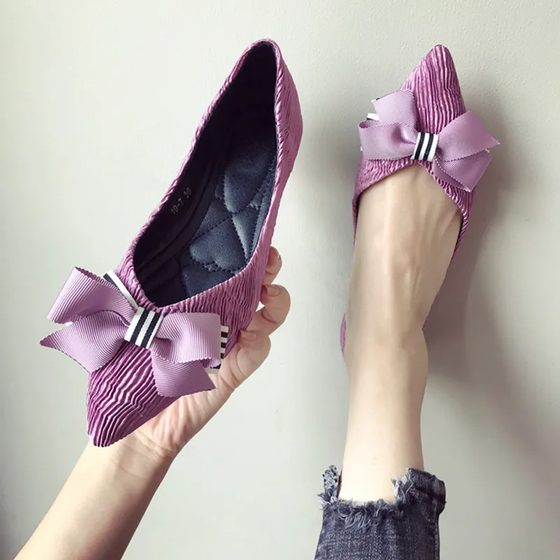 Туфли женские шелковые заостренный носок без застежки каблука топ сайдеры