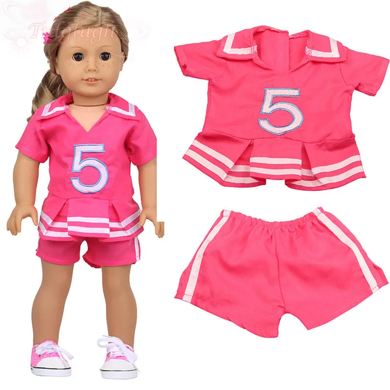 

2021 New Pink Cheerleading Suits Wear For 18Inch American Doll Girl Toy,43cm Born Baby Doll Clothes Accessories Gift