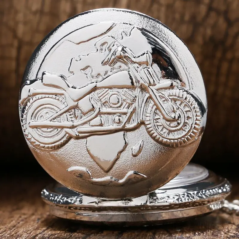 

Large fine chain silver pocket watch Stylish and exquisite personality motorcycle pendant pocket watch