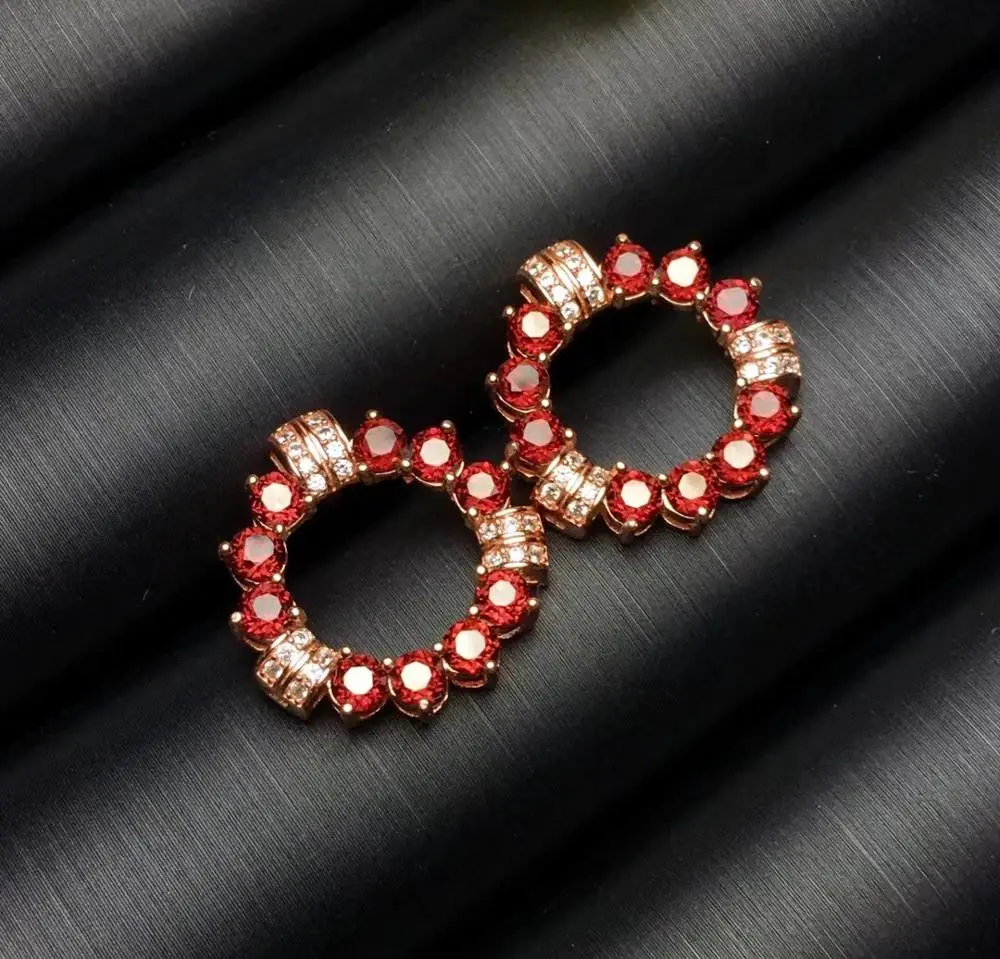 Элегантные милые круглые серьги с натуральным красным гранатом капли камнями из