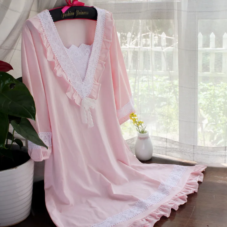 Высокое качество Женская кружевная ночная рубашка принцессы Свободная Домашняя