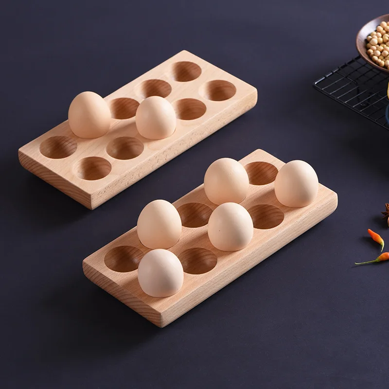 Japanese Style Wooden Double Row Egg Organizer Rack Storage Tray Home Egg Storage Holder Kitchen Necessaire Decor Accessories