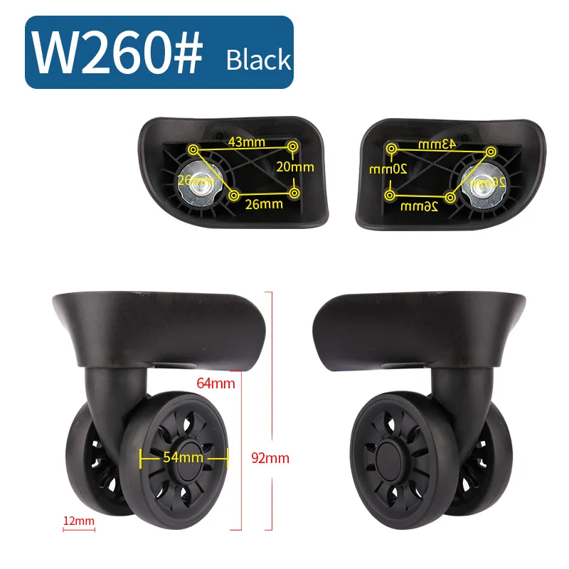 W260(2 Wheels)Black Чемодан Замена колеса ремонт фитинг чемодан тяга коробка оборудование Замена аксессуары 360 Универсальные ролики - Цвет: W260(2 Wheels)Black