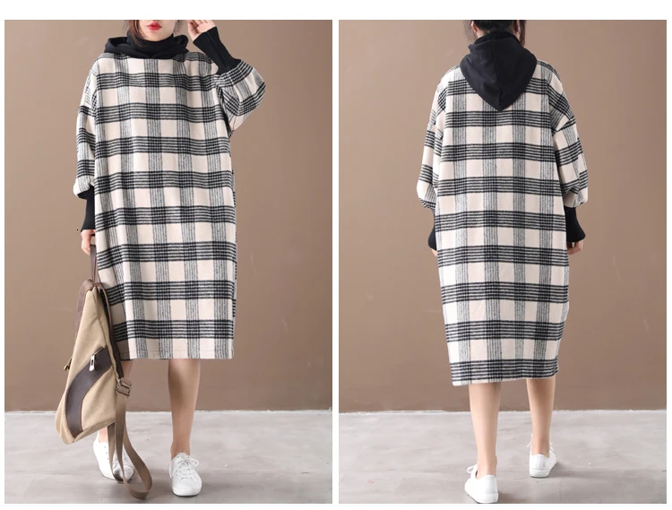 Max LuLu Winter Luxury Korean Ladies Plaid Streetwear Women Vintage Long Hooded Dresses Casual Turtleneck Clothes Plus Size