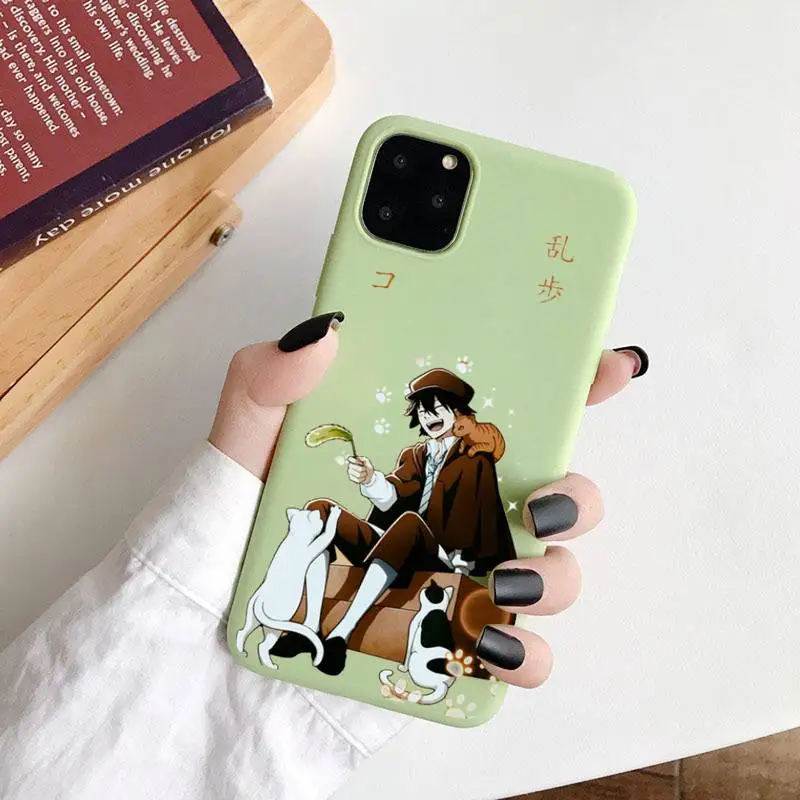 

Japan anime bungou stray Phone Case Green Candy Color for iPhone 6 7 8 11 12 s mini pro X XS XR MAX Plus