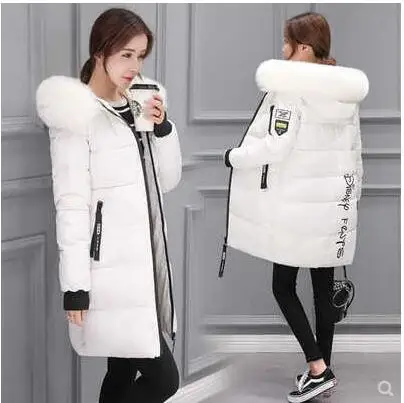 white Новые женские зимние куртки, пуховое хлопковое пальто с капюшоном размера плюс, парки Mujer, длинное пальто, модные женские пальто с меховым воротником - Цвет: white