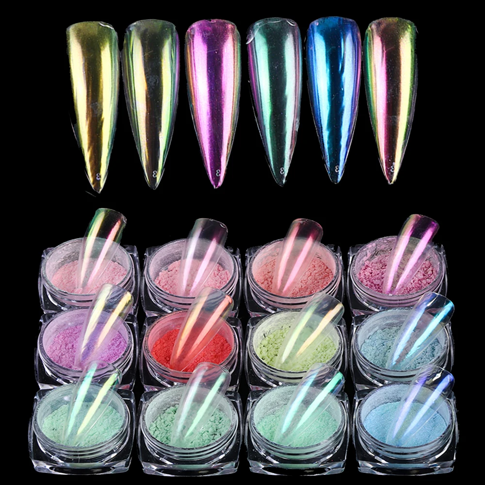 Прозрачный блестящий зеркальный неоновый порошок для ногтей Holo Aurora
