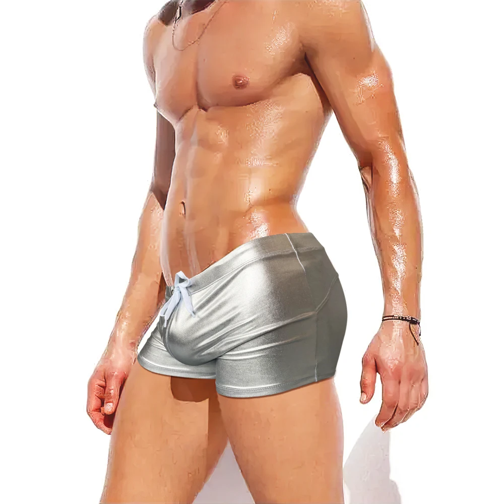 

New Nylon Mens Swimming Trunks Sport Beach Surfing Swimwear Sexy Male Shining Sponge Cup Quick Dry Bathing Suit Zwembroek Heren