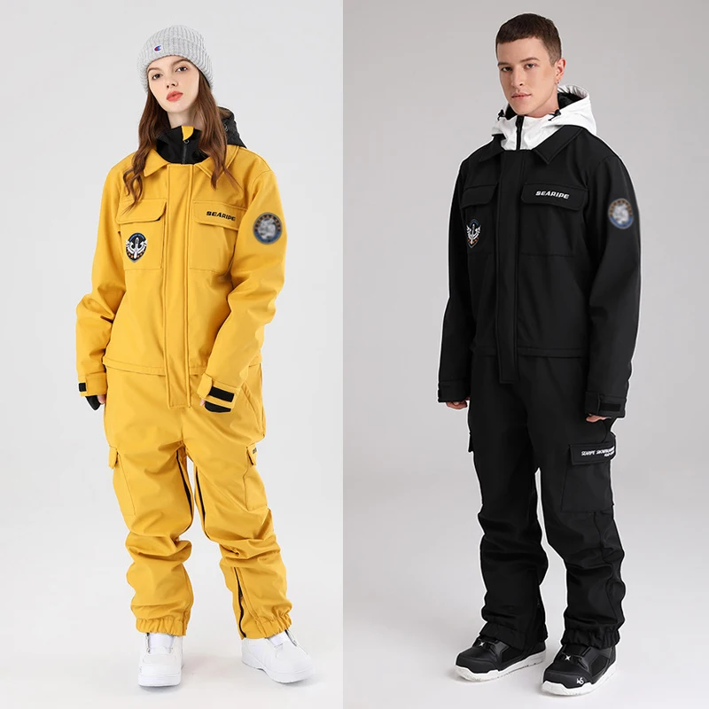 

New Winter Ski Suit Women Warm Outdoor Snowboard Jacket Men Overalls One-Piece Skiing Suit Waterproof Hooded Ski Set