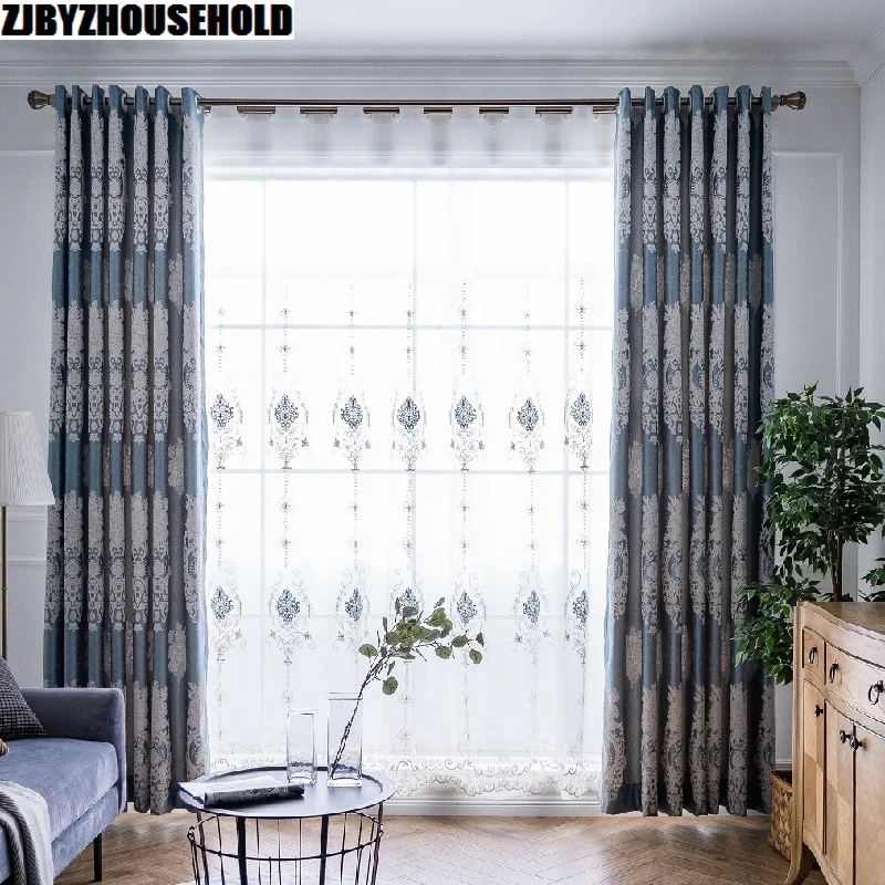 New Blue Curtains Upscale European and American Style for Living Room Bedroom Villa Study | Дом и сад