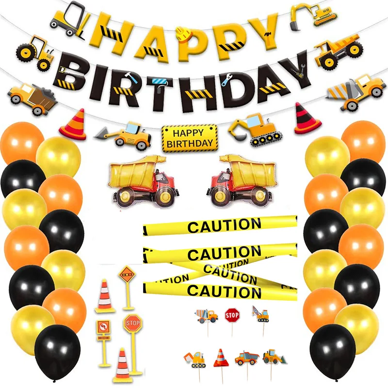 Тема строительства самосвала автомобиля для мальчика на день рождения украшение