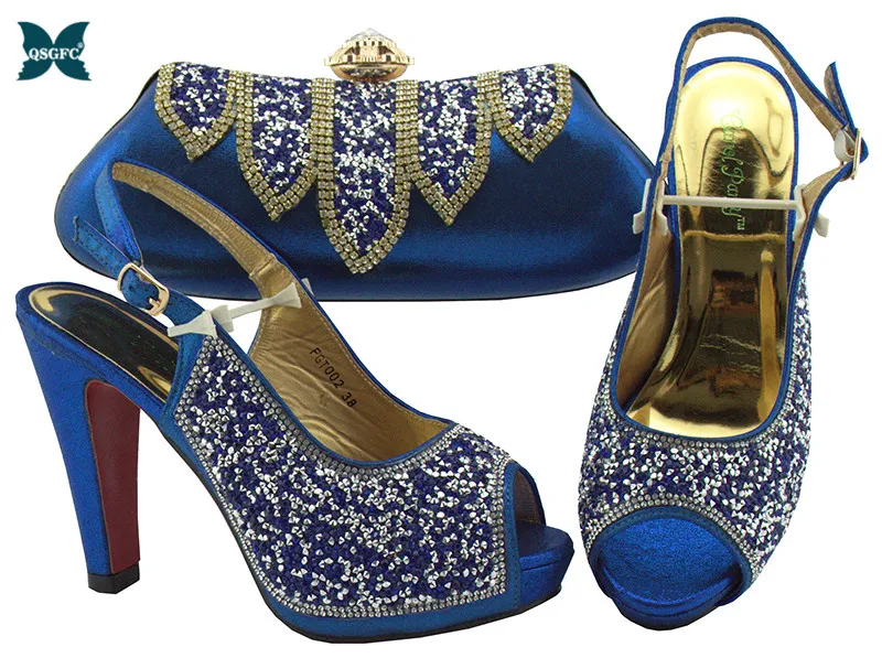 

New Royal Blue Color High Heel Italian Design Ladies Shoes with Matching Bags African Women Shoes and Bag Set for Party