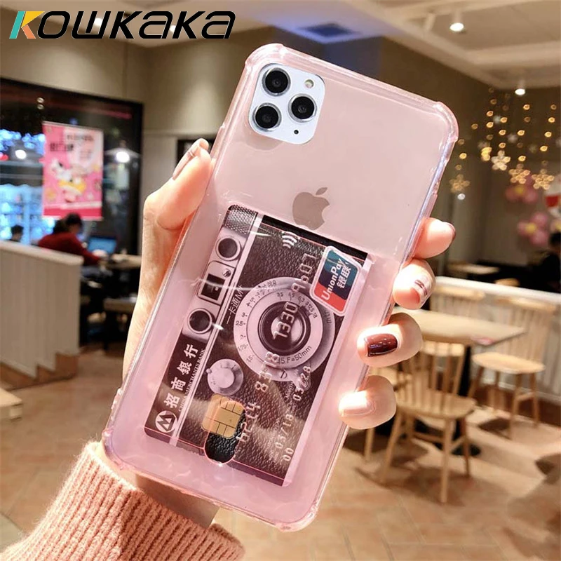 Kowkaka прозрачный милый чехол для телефона с отделением карт iPhone 11 Pro MaxX XR XS Max 6 6s 7 8