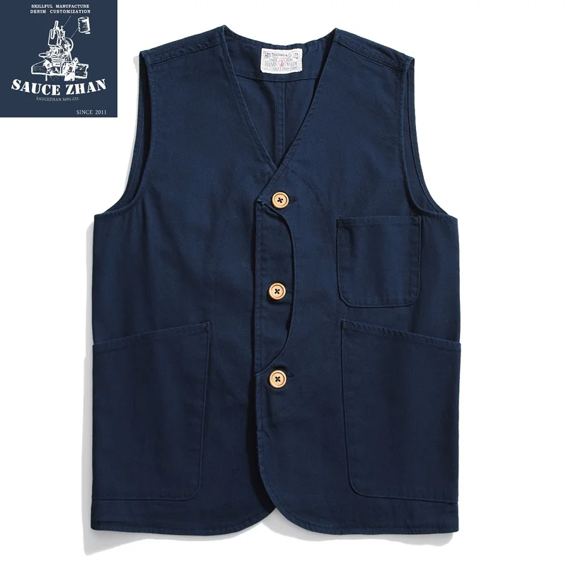 

Hunting Retro Canvas VINTAGE May Chage Cotton British Style Mens Vest Waistcoat