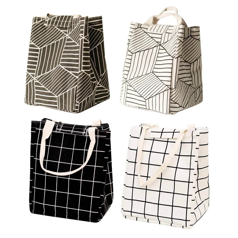 

Portable Lunch Bag Insulated Canvas Lunch Bag Thermal Food Picnic Bag Waterproof Lunch Box Container Handbag with Aluminum Foil