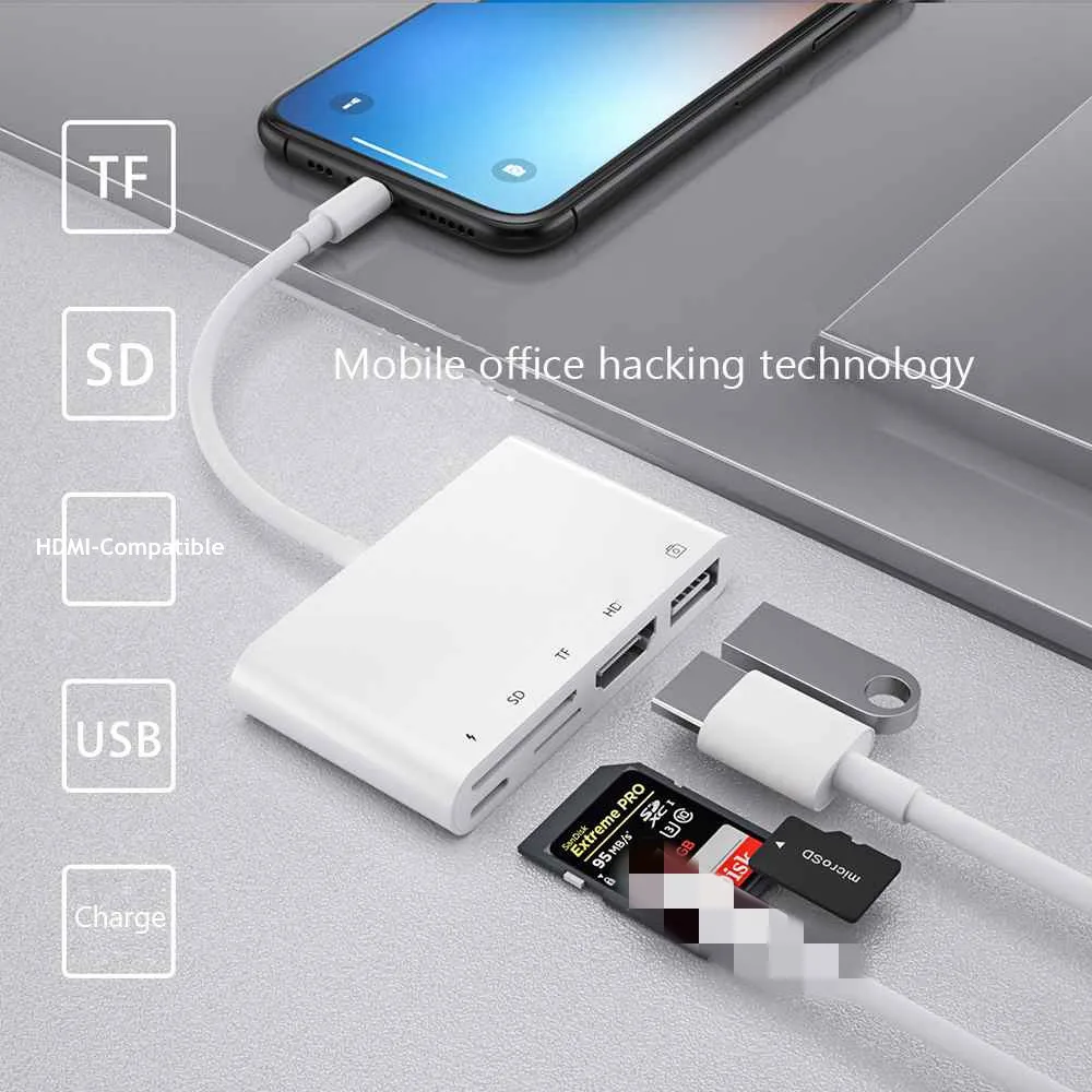 Для Lightning до 1080P HDMI совместимый кабель USB SD TF кардридер цифровой AV TV OTG адаптер