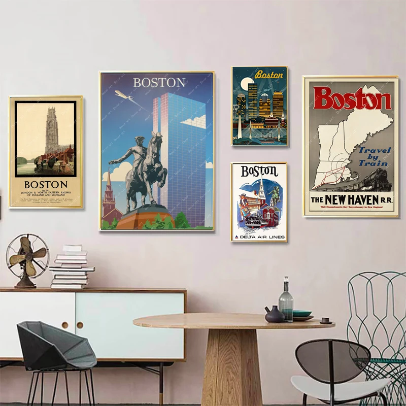 Винтажная Карта путешествий постер Нью Америкас Бостон Картина на холсте