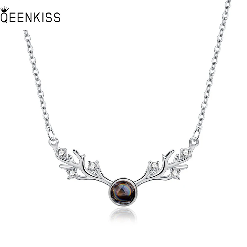 

QUEENKISS NC6134 Fine Jewelry Wholesale Fashion Lady Girl Birthday Wedding Gift Deer AAA Zircon 18KT White Gold Pendant Necklace