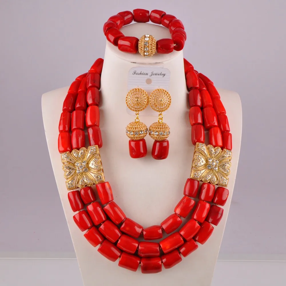 

Gorgeous costume necklace nigerian wedding african coral set red coral jewelry set C21-21-05
